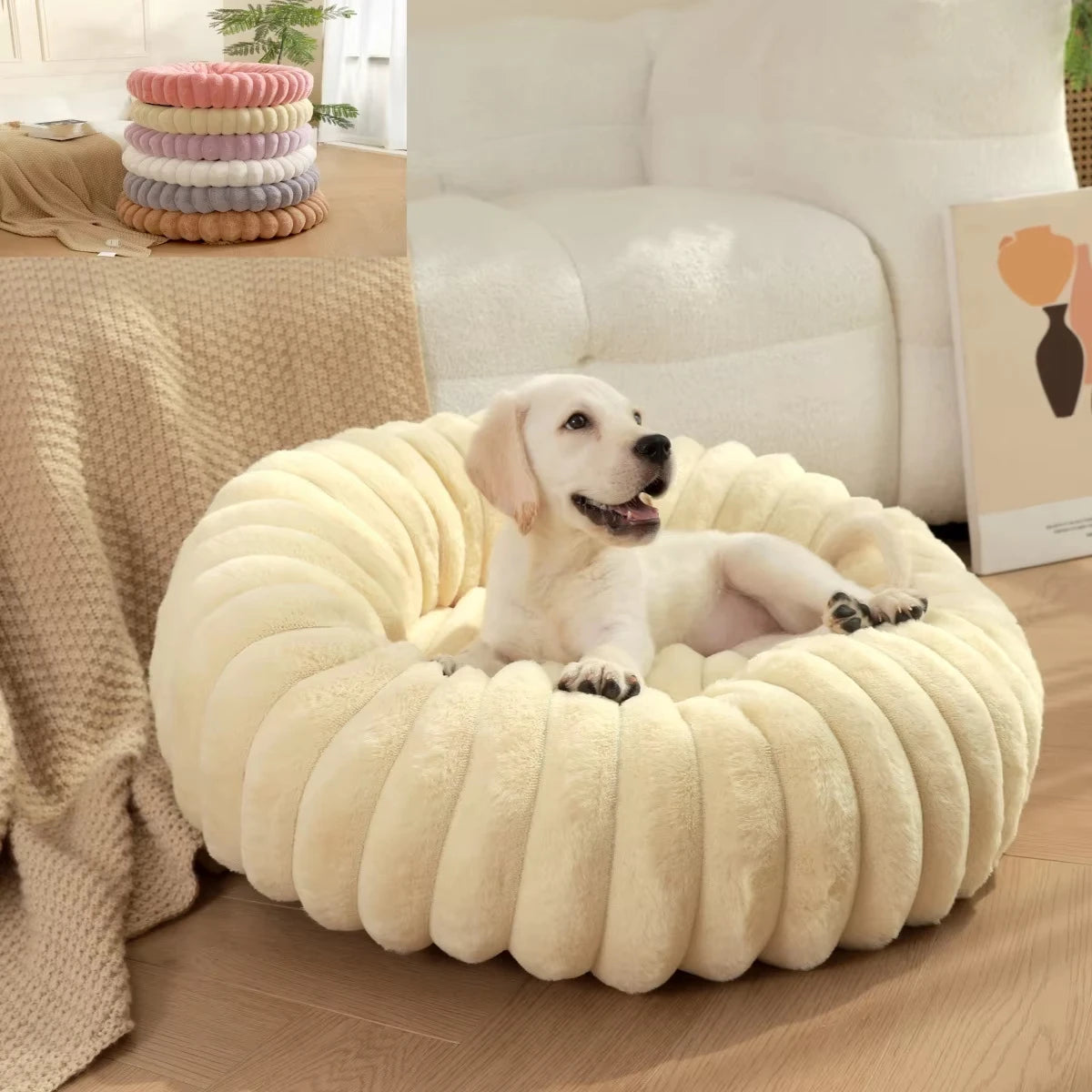 40-70cm Round Pet Bed for Dog Bed Super Soft Cat Bed Long Plush Dog House for Medium Dog House Winter Warm Sleeping